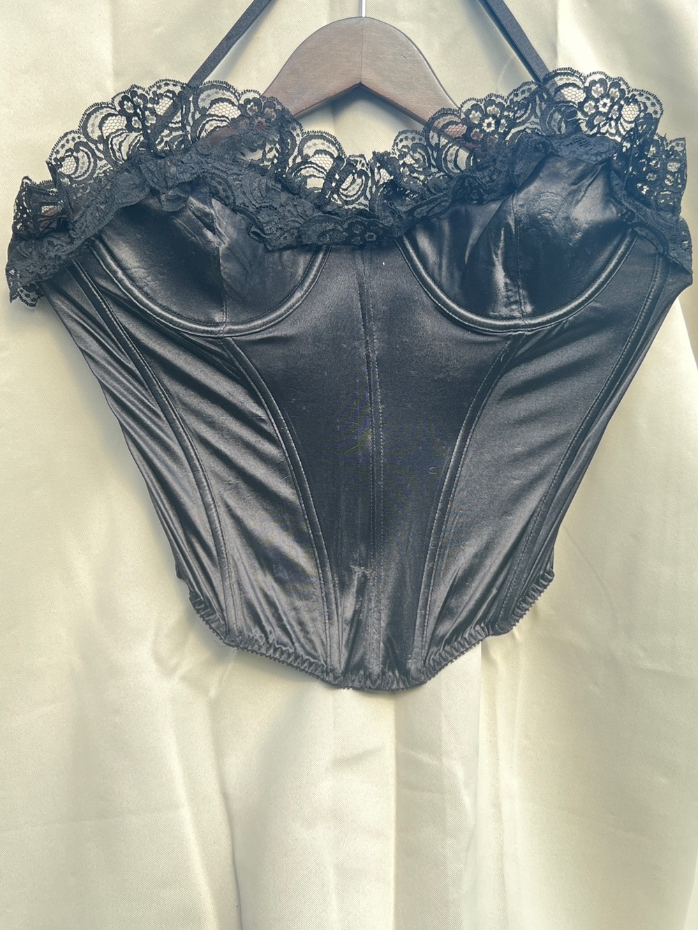 Victoria's Secret Black Satin Lace Corset Bustier